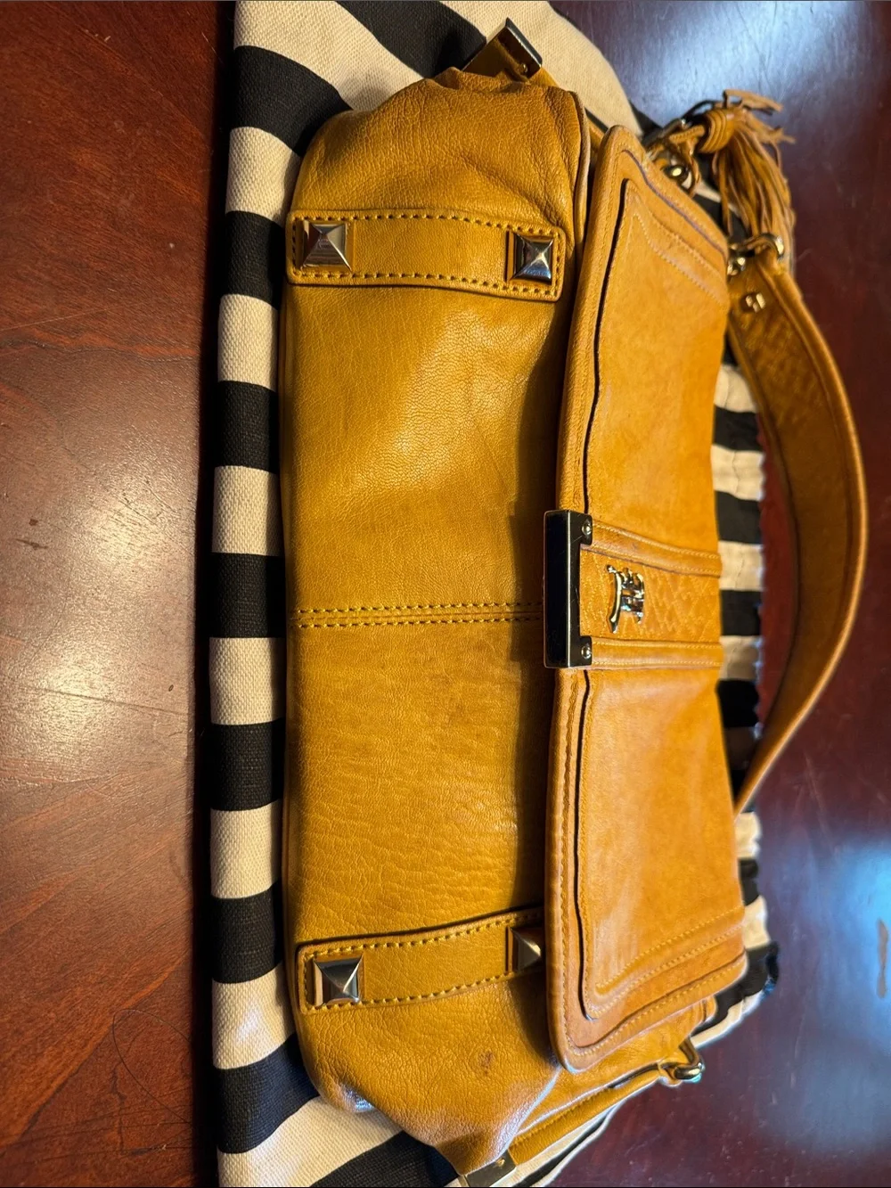L.A.M.B. Honey Mustard Leather Shoulder Bag with Tassel - Picture 3 of 9